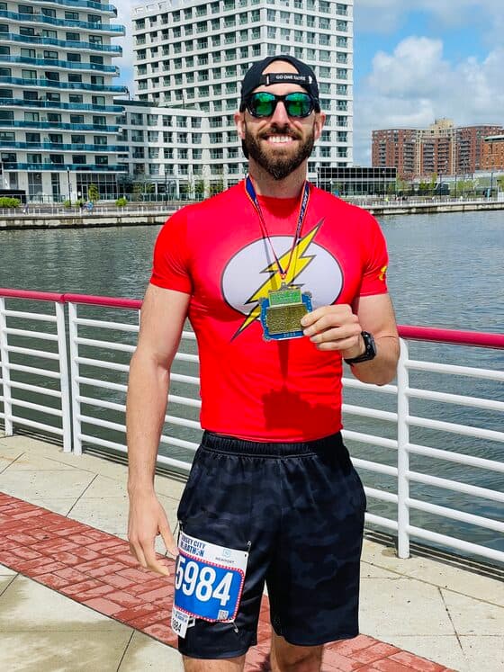 Tony Segreto with his marathon finisher medal.